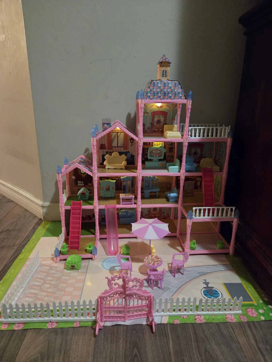 Large Pink Dollhouse with Furniture and Accessories
