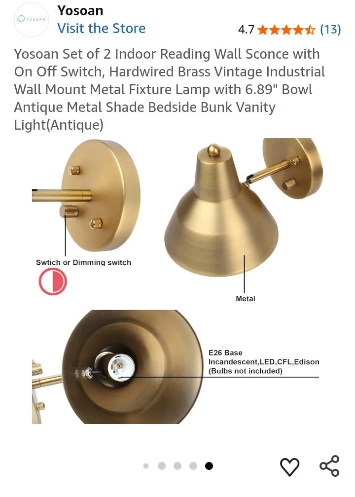 NEW Yosoan Wall Sconces w/ 6.89" Bowl Antique Metal Shade 🌱 - photo 4