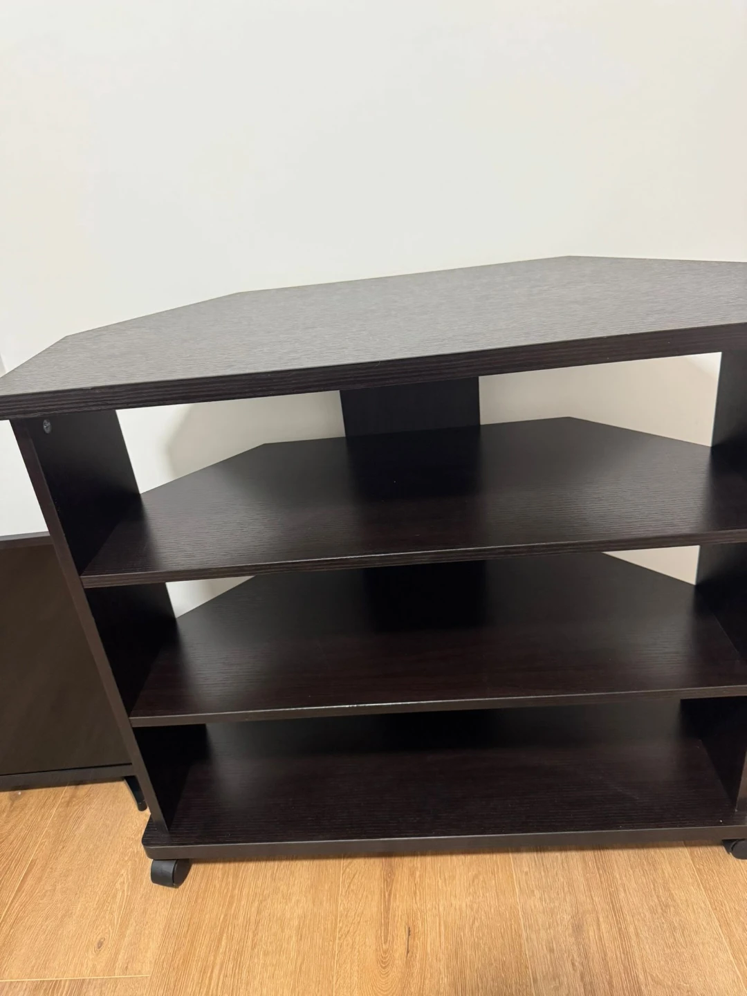 Dark Brown Corner TV Stand with Shelves