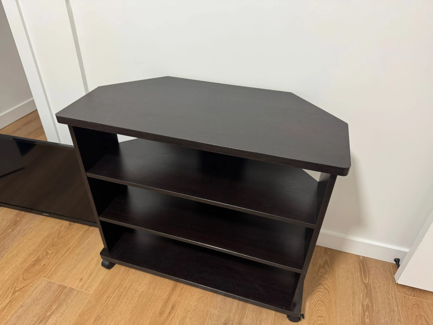 Dark Brown Corner TV Stand with Shelves - photo 2