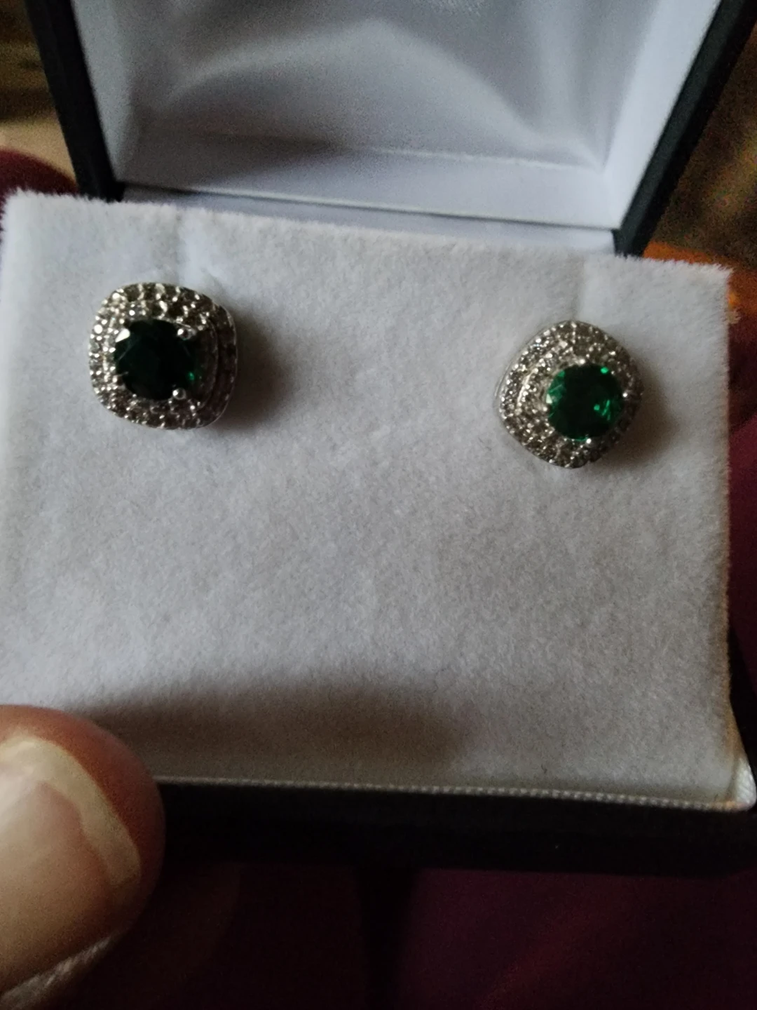 Stud Earrings with Green Stones and Clear Accents