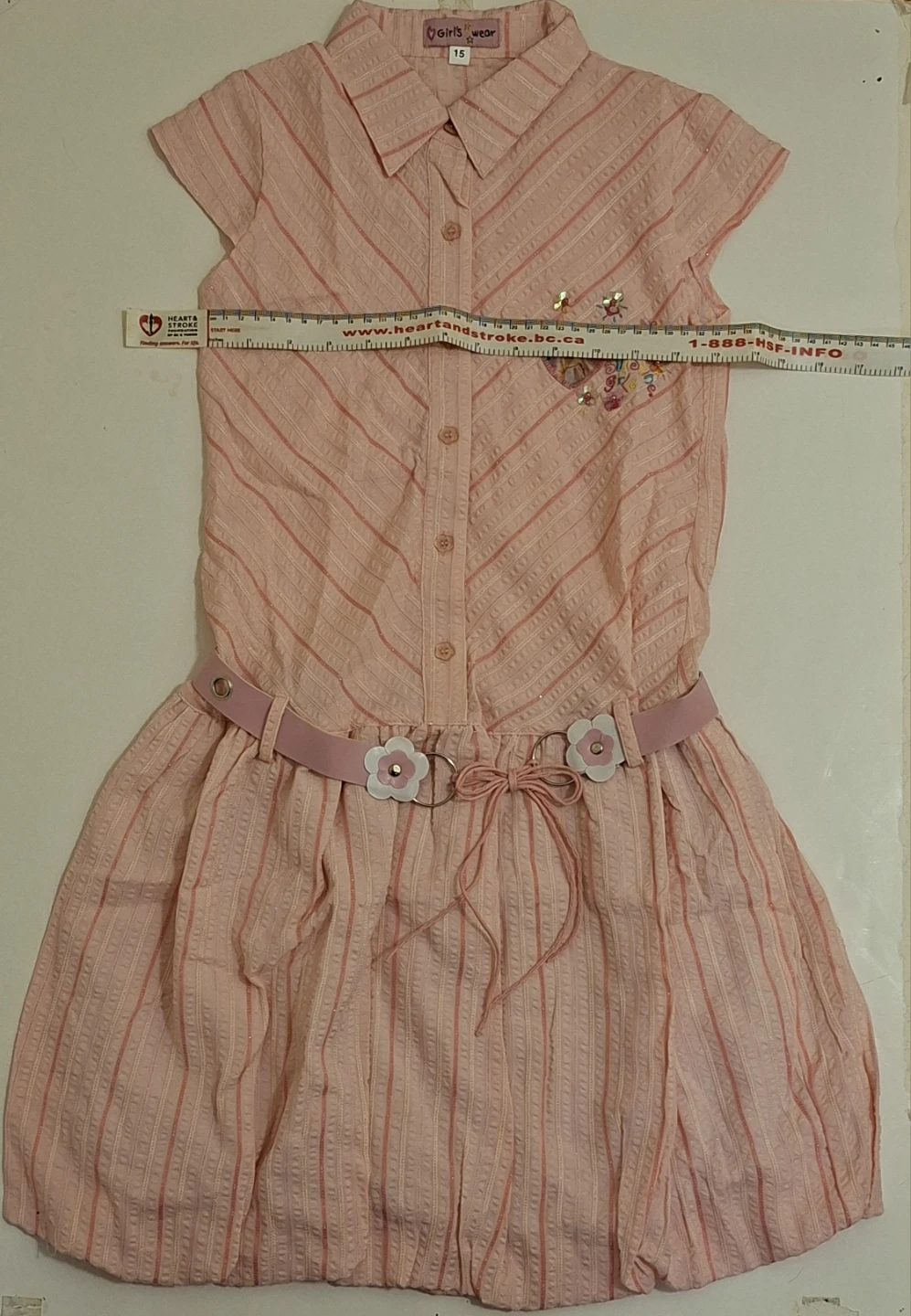 Girls' Wear Pink Striped Dress with Belt - Size 15 - photo 3