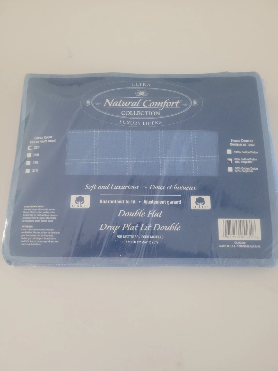 Natural Comfort Collection Double Flat Sheet - Blue
