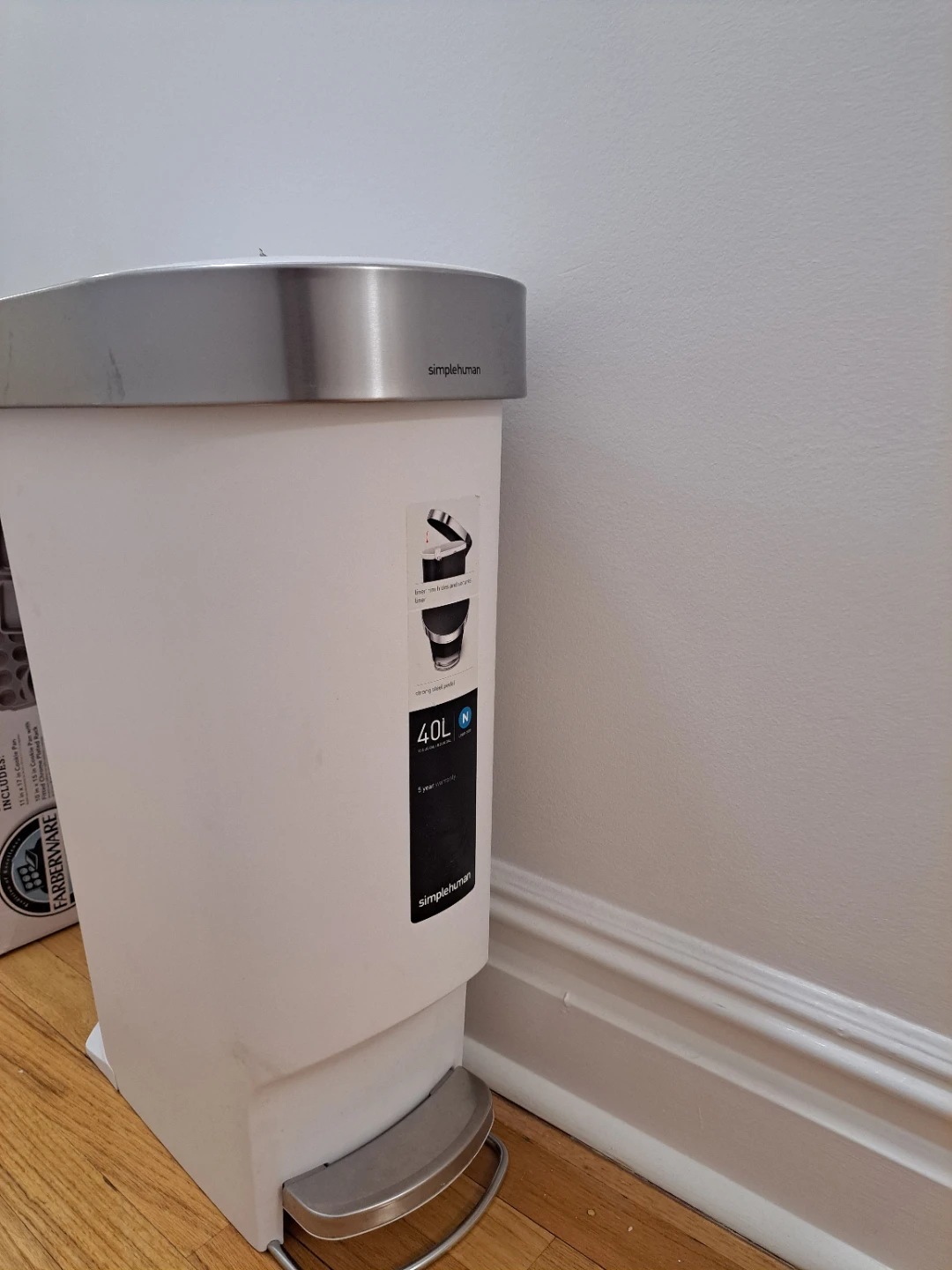 simplehuman 40L White Step Trash Can