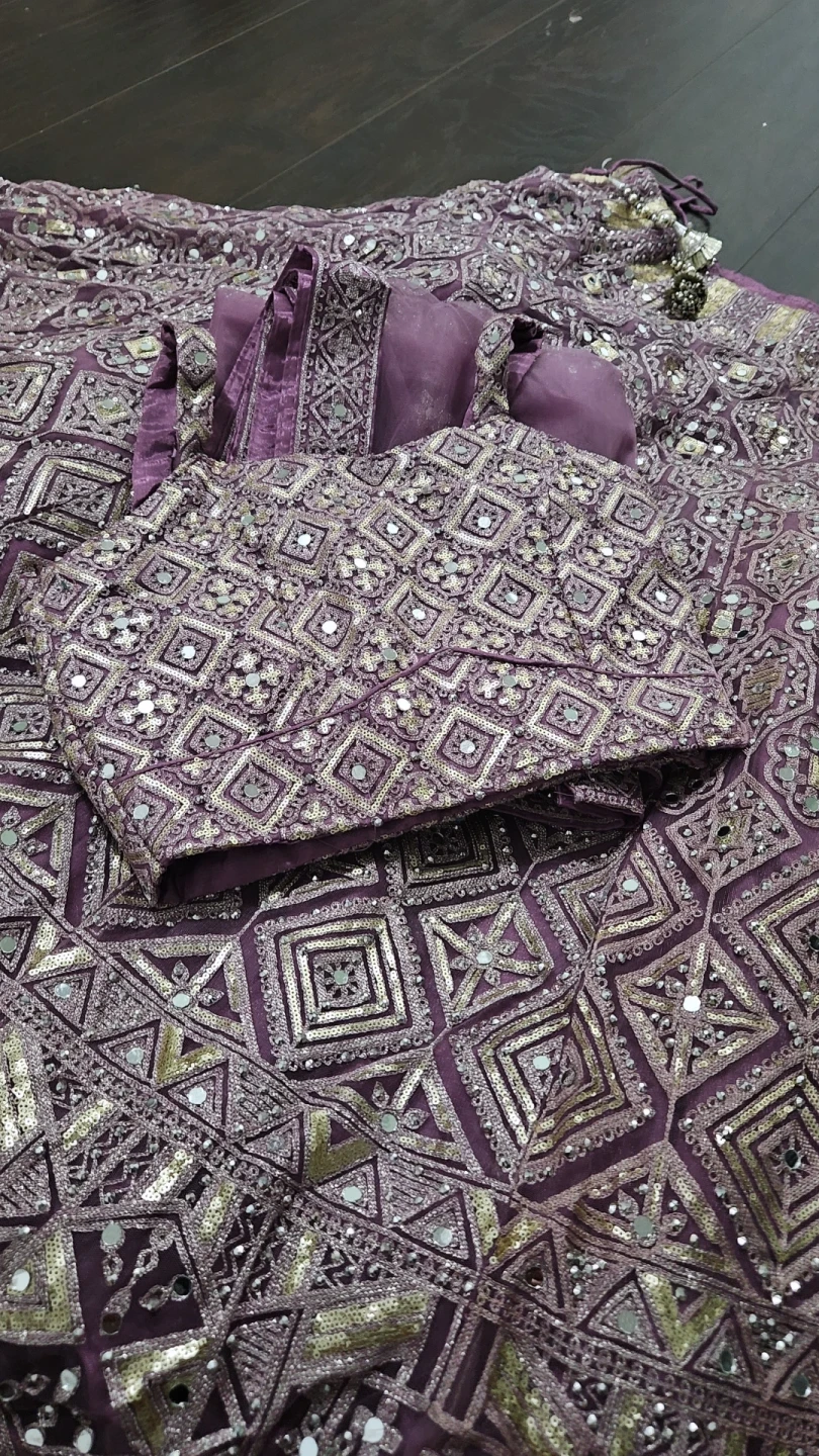 Purple Embroidered Lehenga with Blouse and Dupatta - photo 2