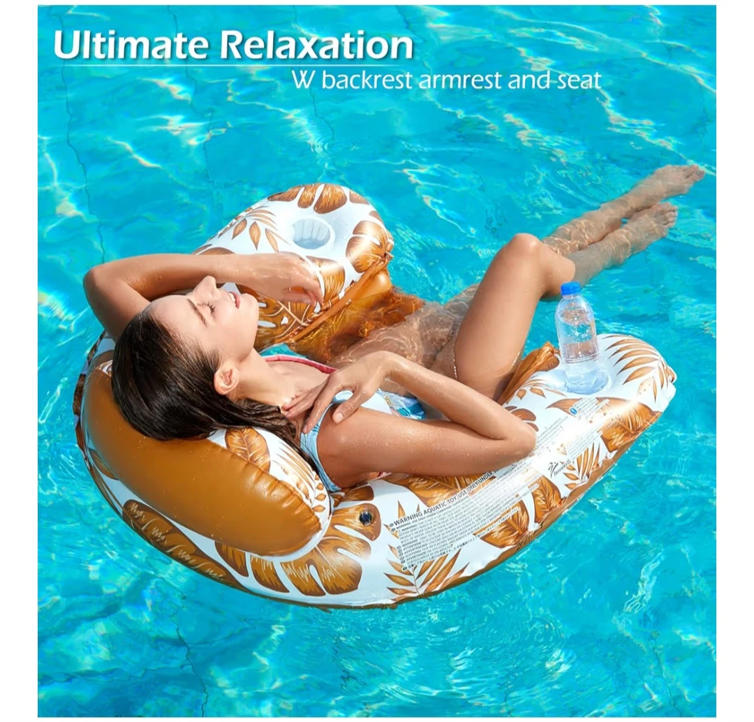 Inflatable Pool Float Lounge Chair with Cup Holders