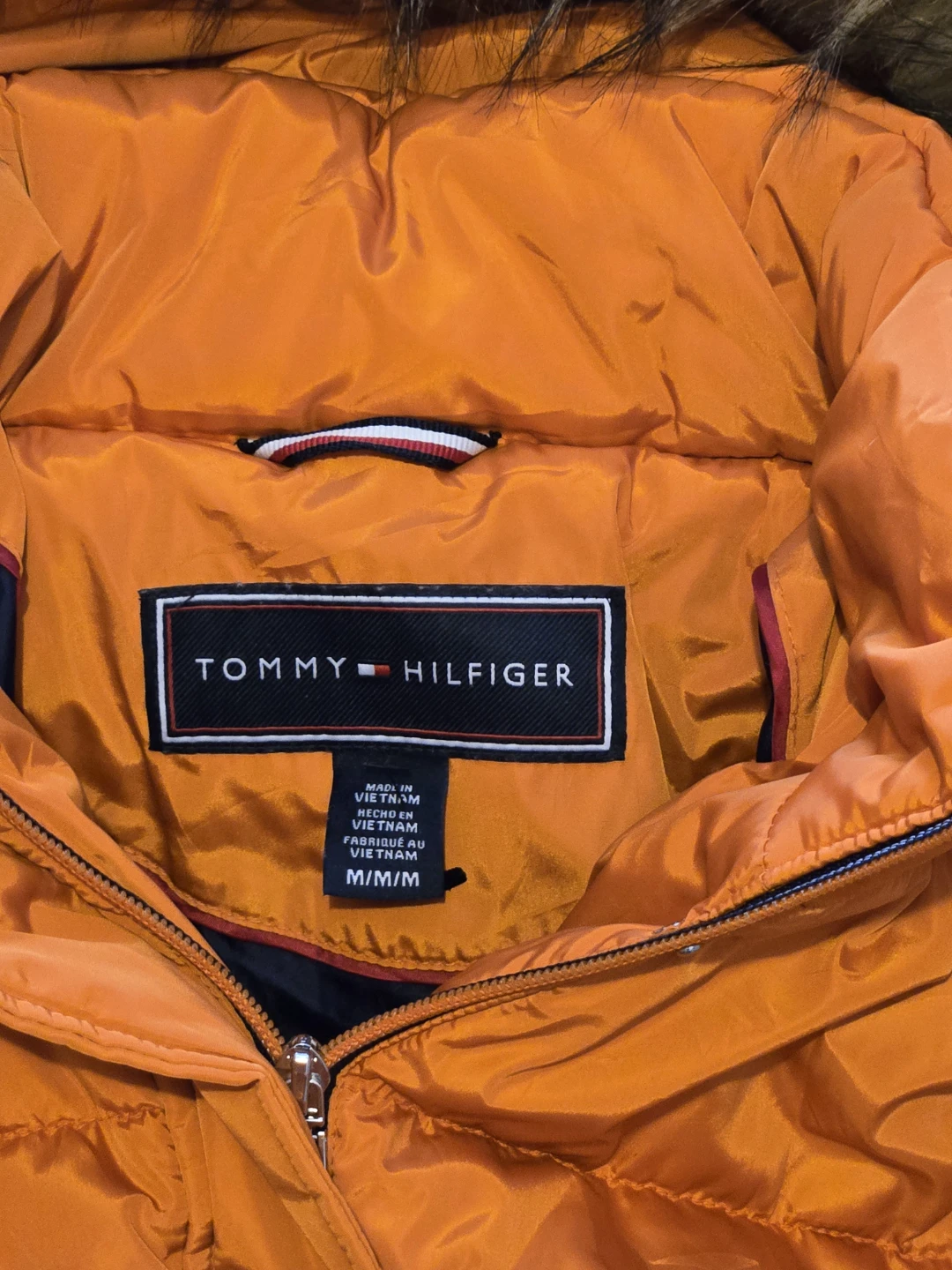 Tommy Hilfiger Orange Puffer Jacket with Fur Hood Size M - photo 2