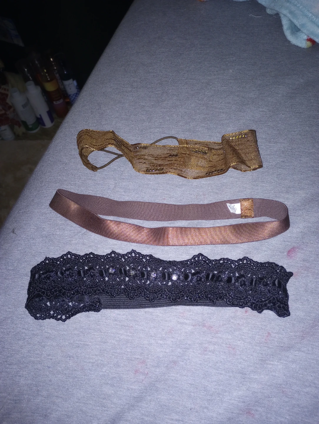 3 Headbands - Gold, Rose Gold, Black Lace
