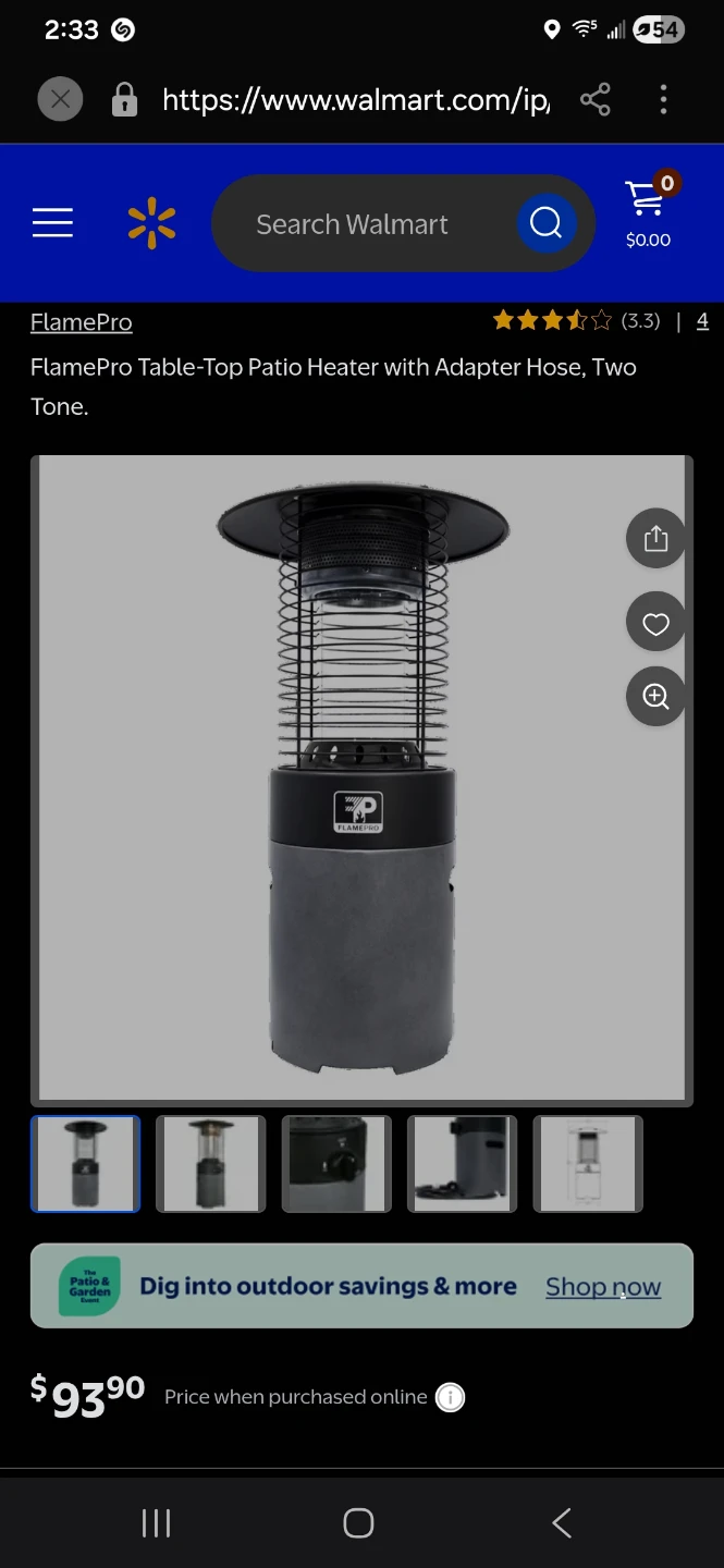 FlamePro Table-Top Patio Heater with Adapter Hose, Two Tone