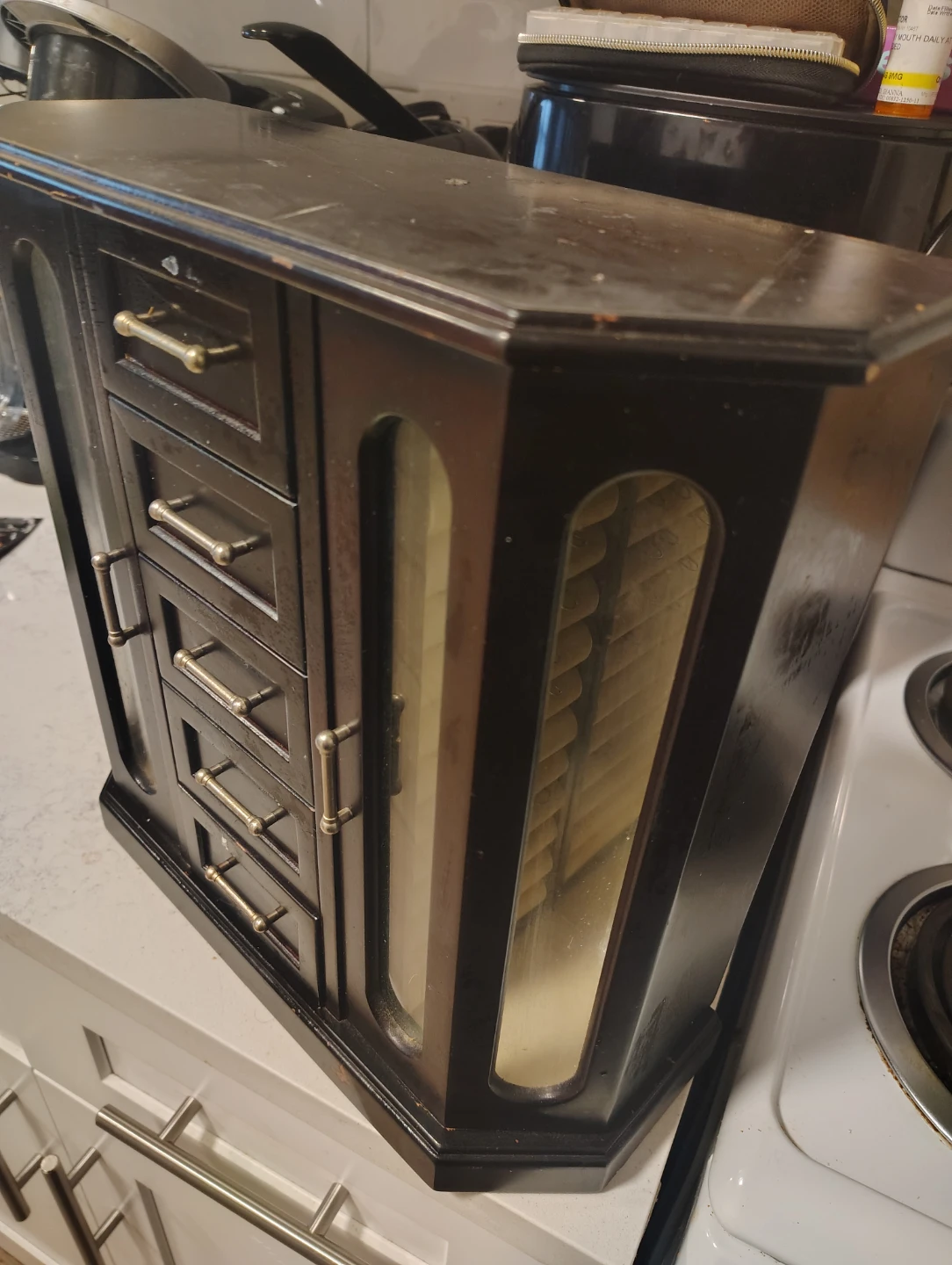 Dark Wood Jewelry Box with Drawers and Glass Doors - photo 2