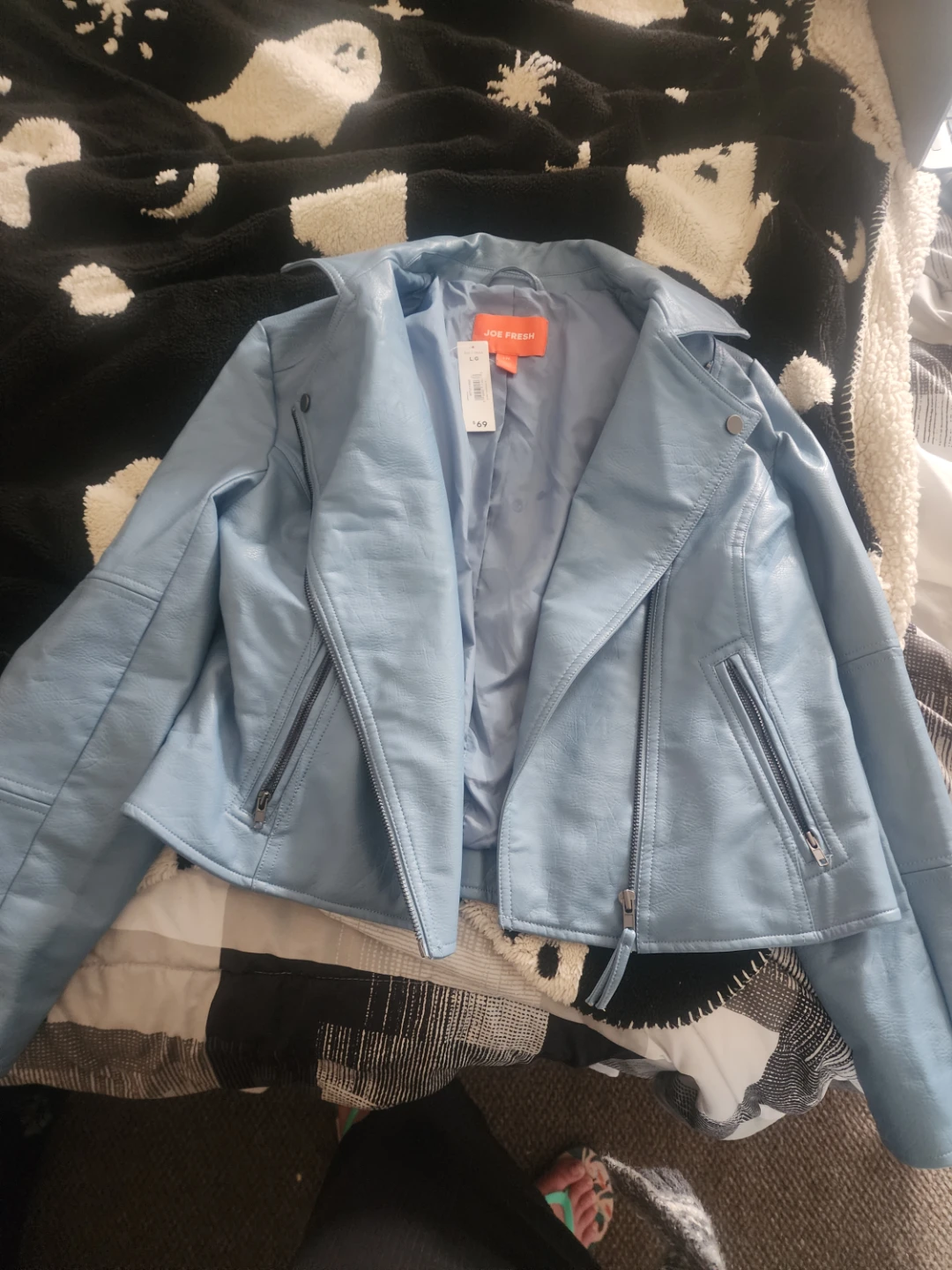 Joe Fresh Light Blue Faux Leather Moto Jacket