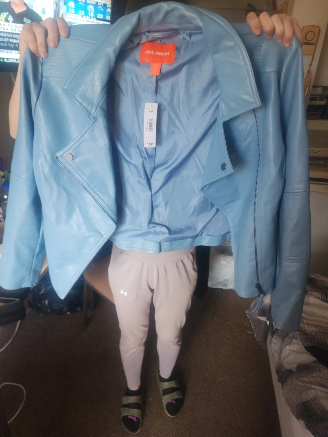 Joe Fresh Light Blue Faux Leather Moto Jacket - photo 3
