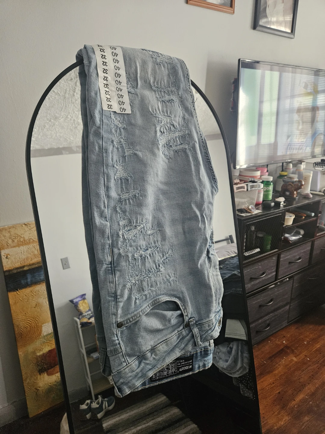 Distressed Light Wash Denim Jeans - photo 4