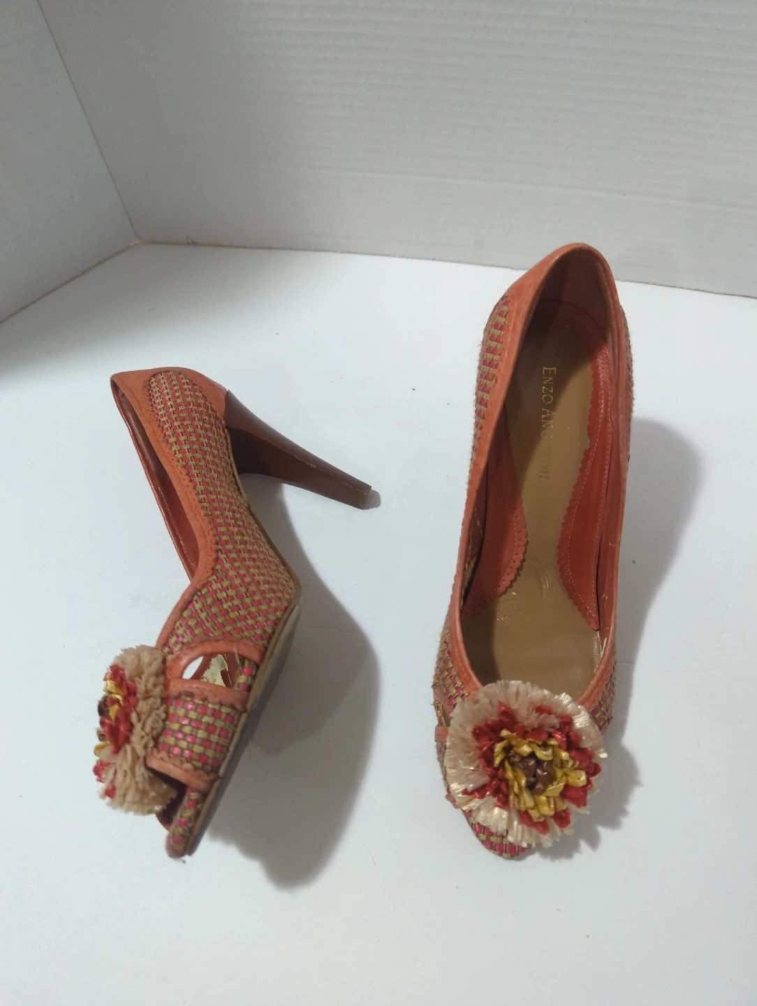 Enzo Angiolini Woven Peep-Toe Heels with Floral Accent - photo 2