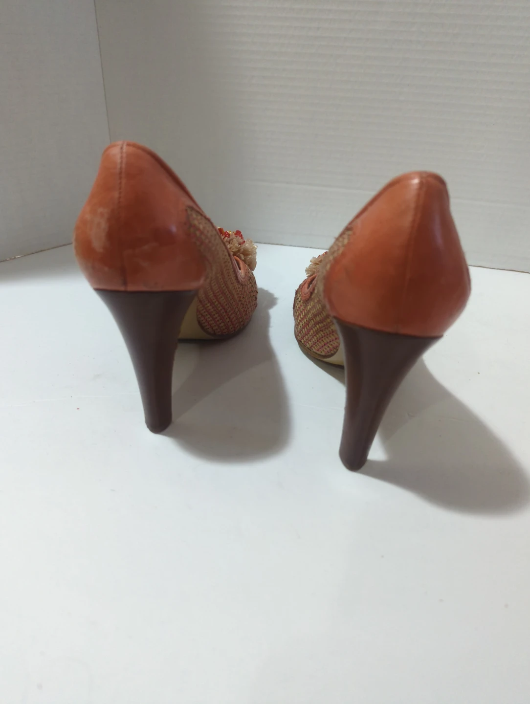 Enzo Angiolini Woven Peep-Toe Heels with Floral Accent - photo 4