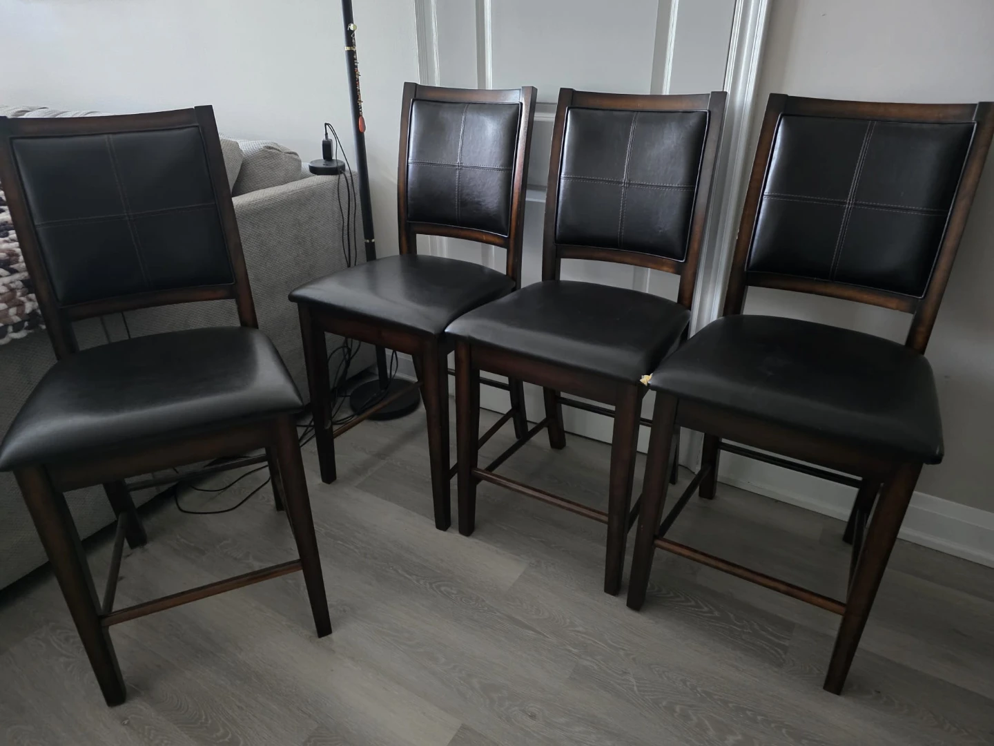 Set of 4 Dark Brown Faux Leather Bar Stools