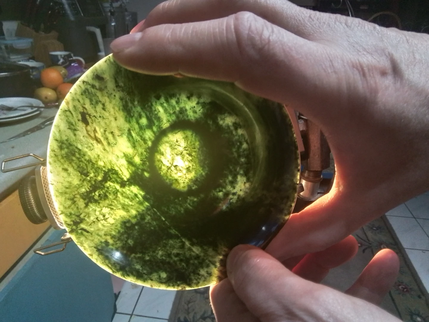 Chinese Spinach Green Jade Bowl + Stand 5.25x2" - photo 2
