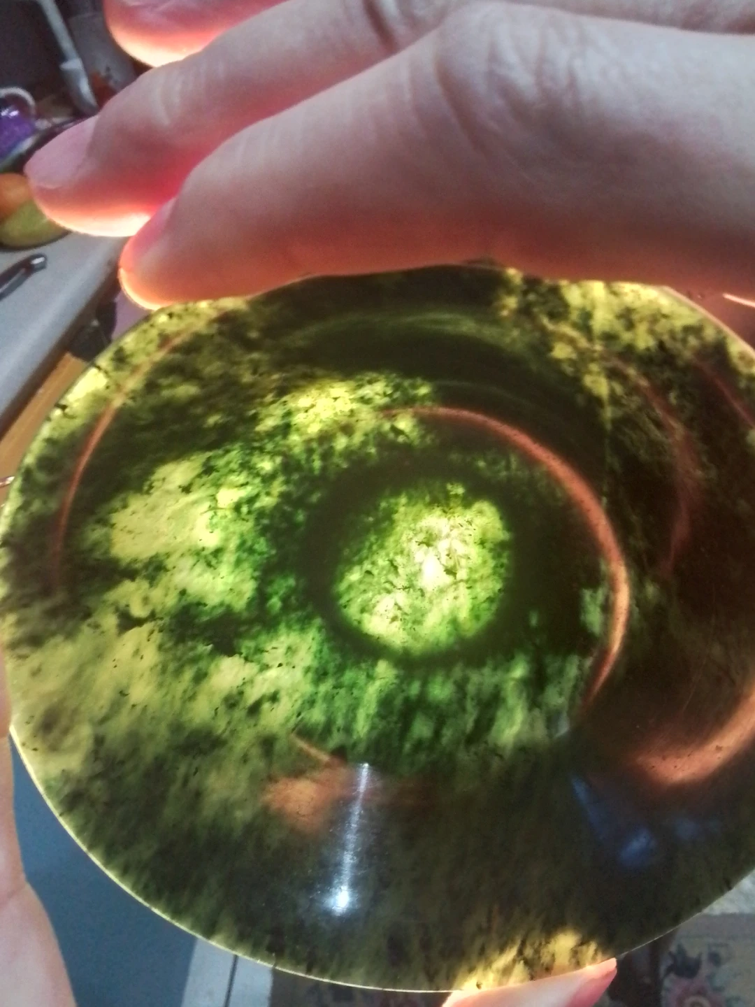 Chinese Spinach Green Jade Bowl + Stand 5.25x2" - photo 3
