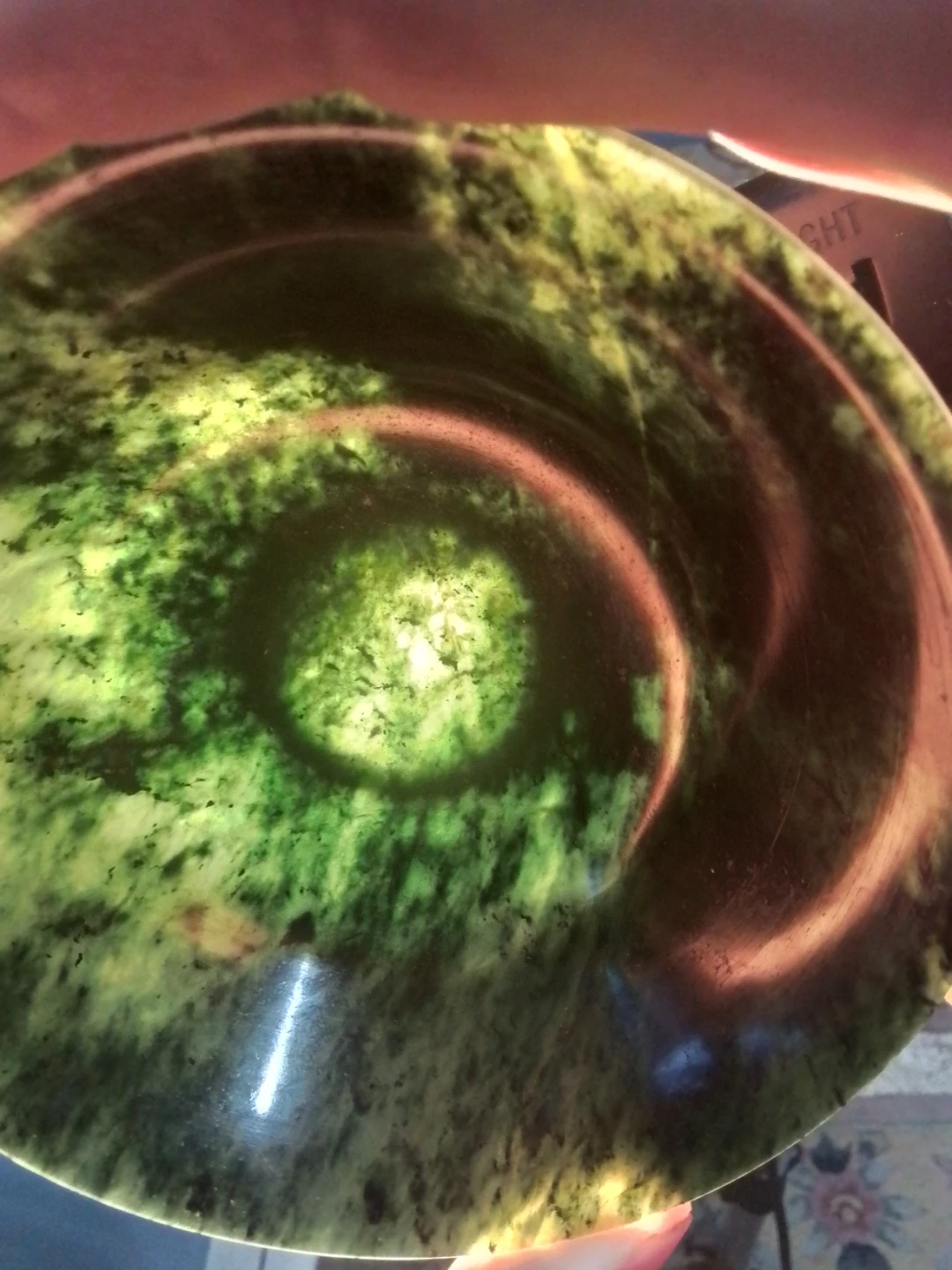 Chinese Spinach Green Jade Bowl + Stand 5.25x2" - photo 4