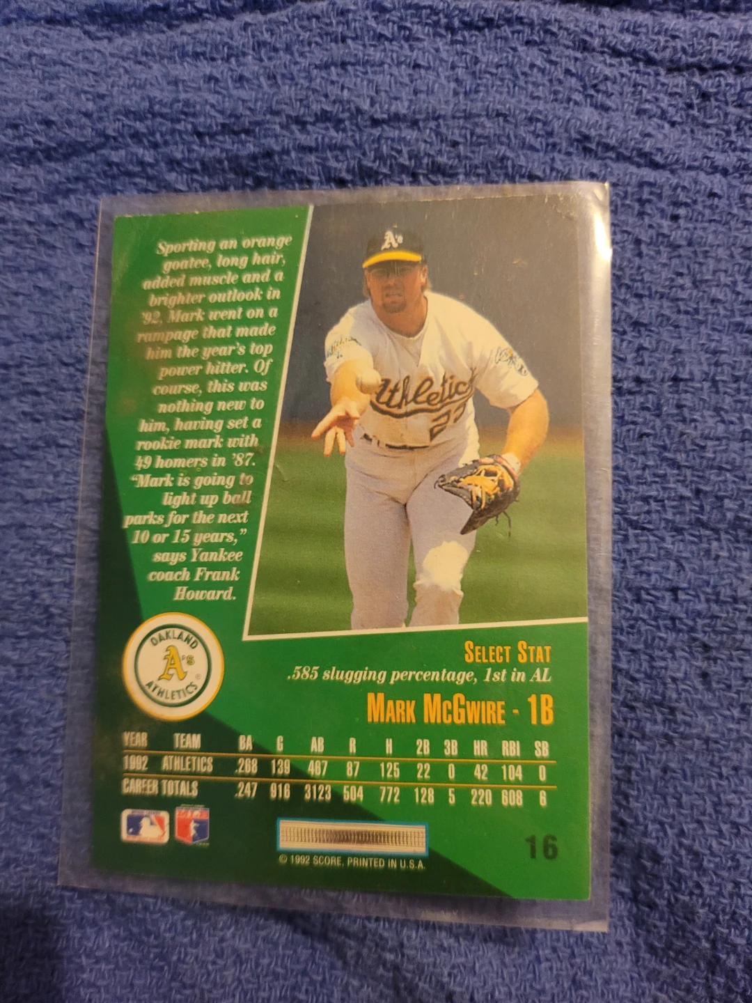 1992 Score Select Mark McGwire Baseball Card - photo 3