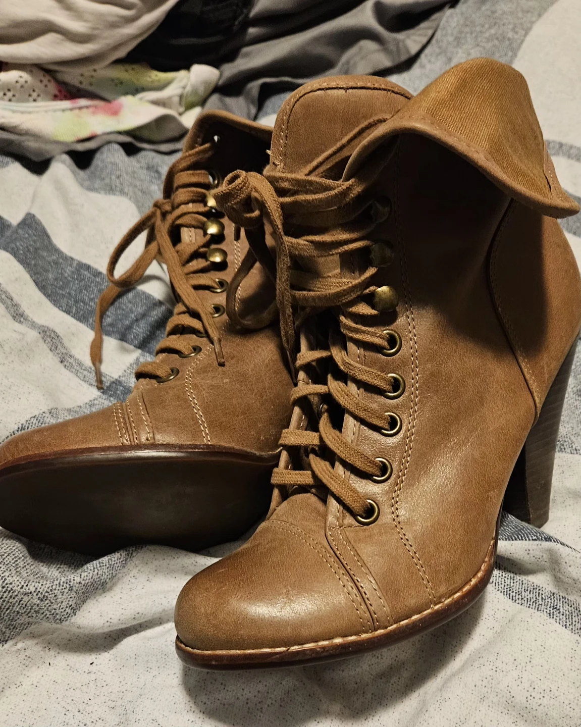 Brown Lace-Up Fold-Over Ankle Boots from ALDO