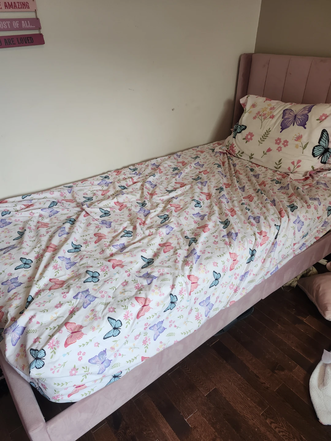 Pink Twin Bed Frame with Butterfly Bedding - photo 2