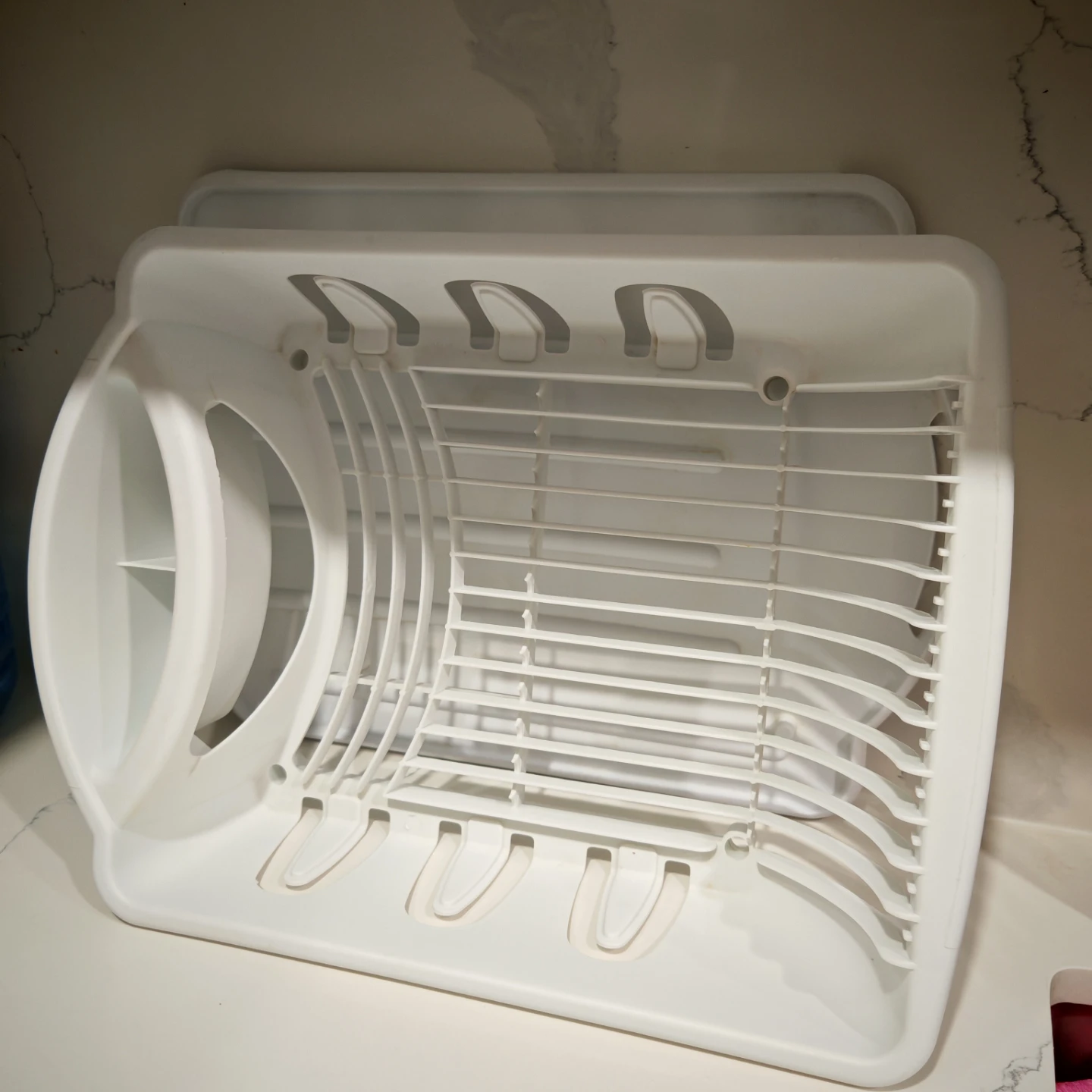 White Plastic Dish Drying Rack with Utensil Holder