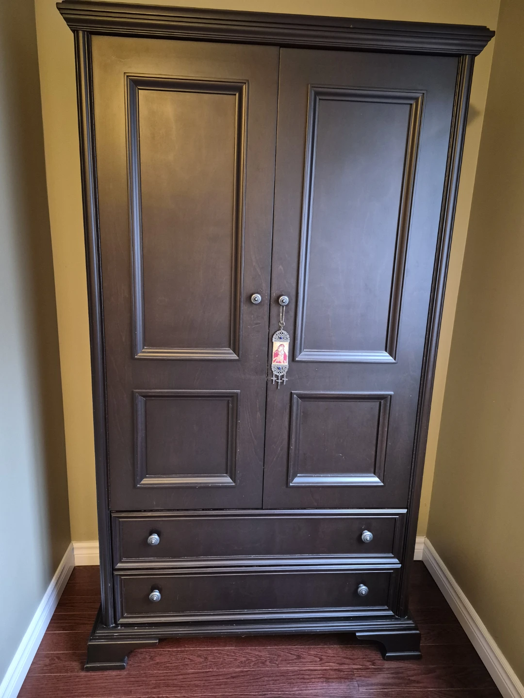 Dark Wood Armoire with Drawers