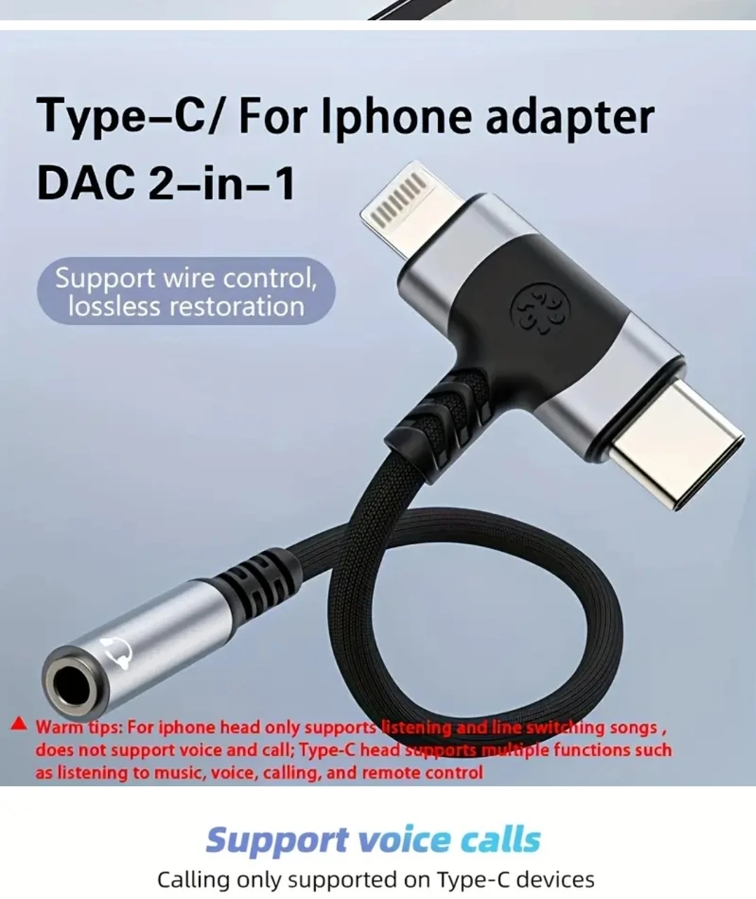 USB C and iPhone DAC 2 in 1 to AUX headset headphone converter