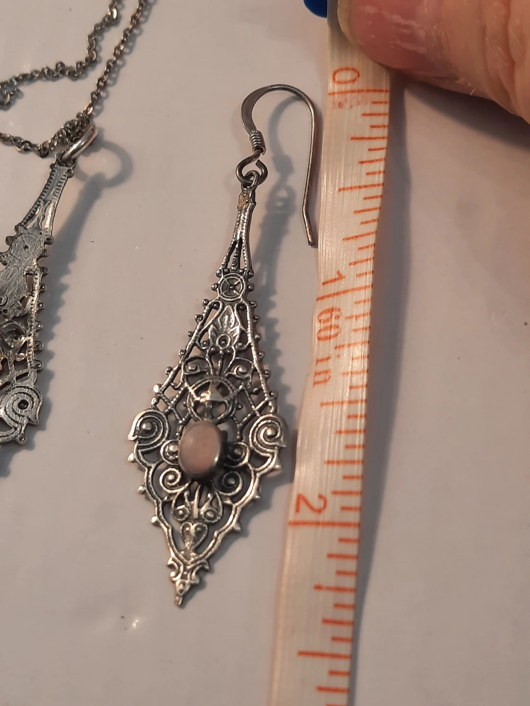 Sterling Silver Filigree Dangle Earrings & Pendant Necklace Set - photo 3