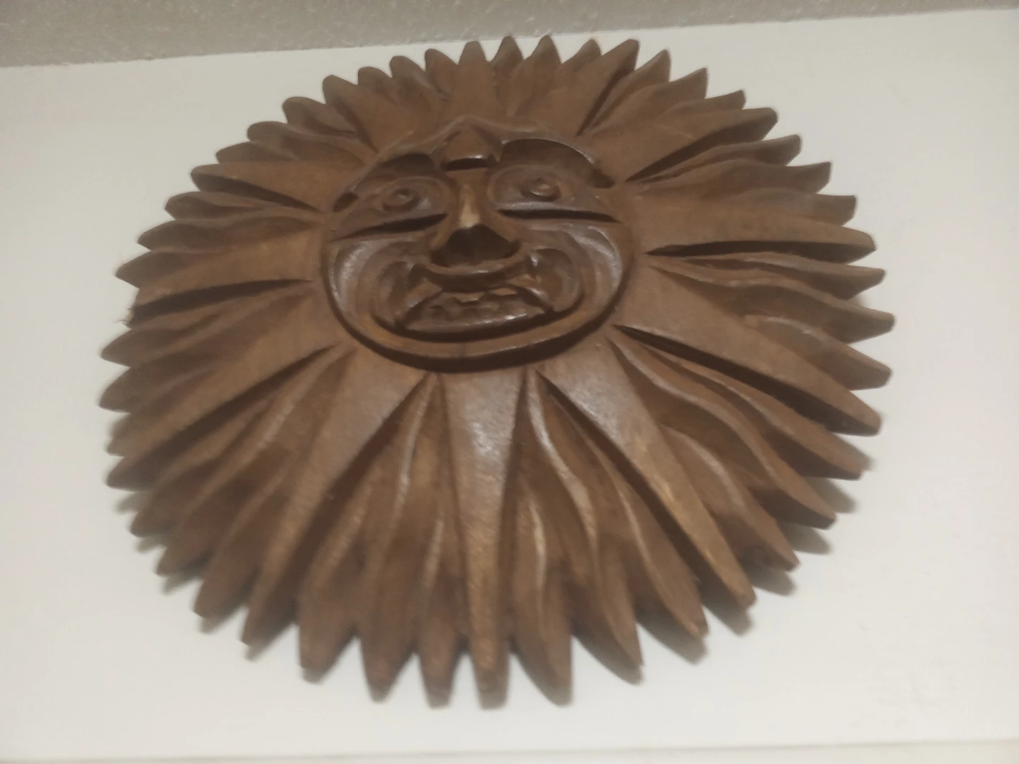 Hand-Carved Wooden Sun Wall Decor