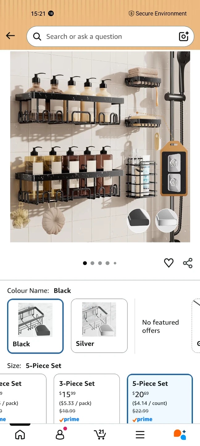 Black Bathroom Shower Caddy Shelf Set