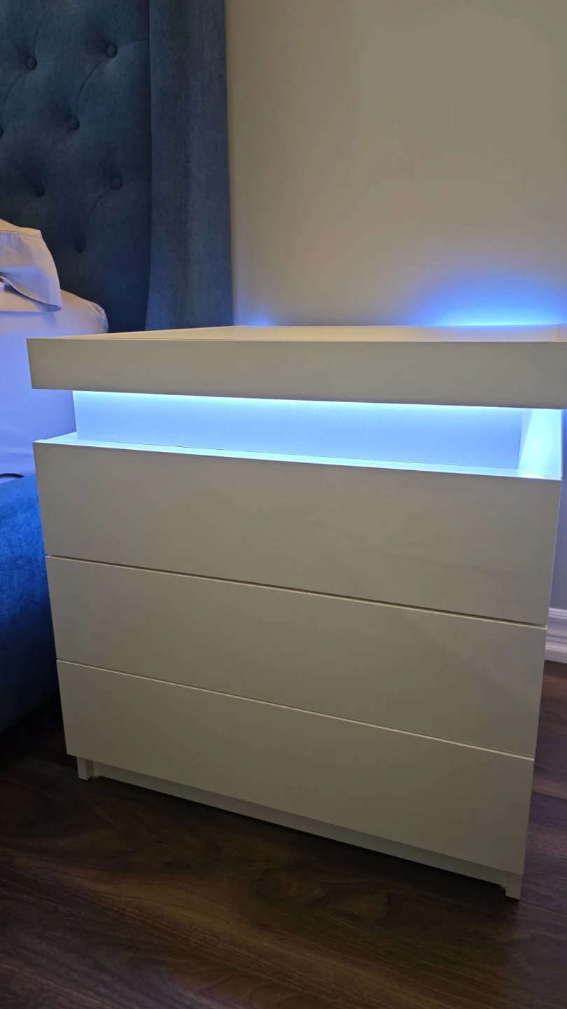 White 3-Drawer Nightstand with LED Light