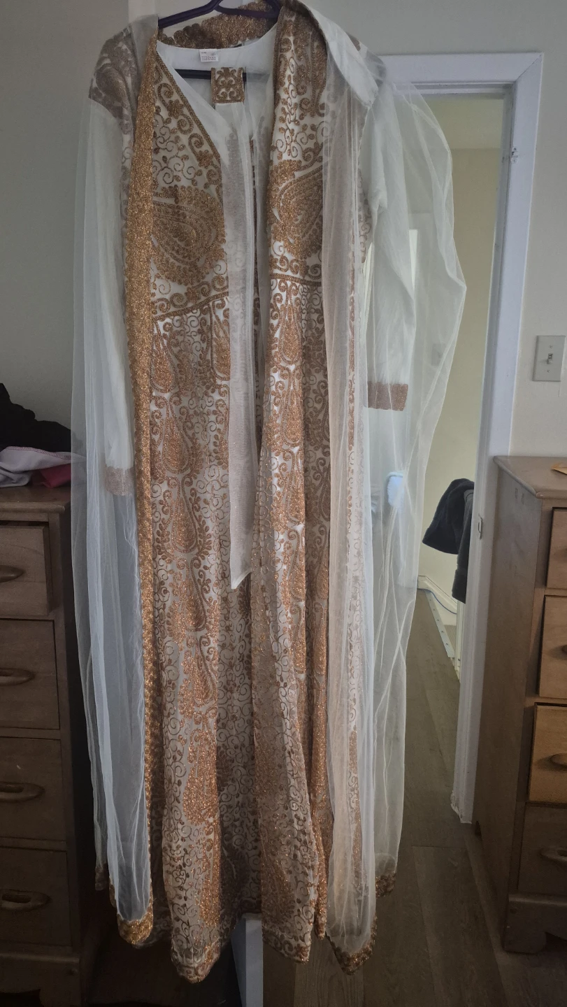 White and Gold Embroidered Maxi Dress
