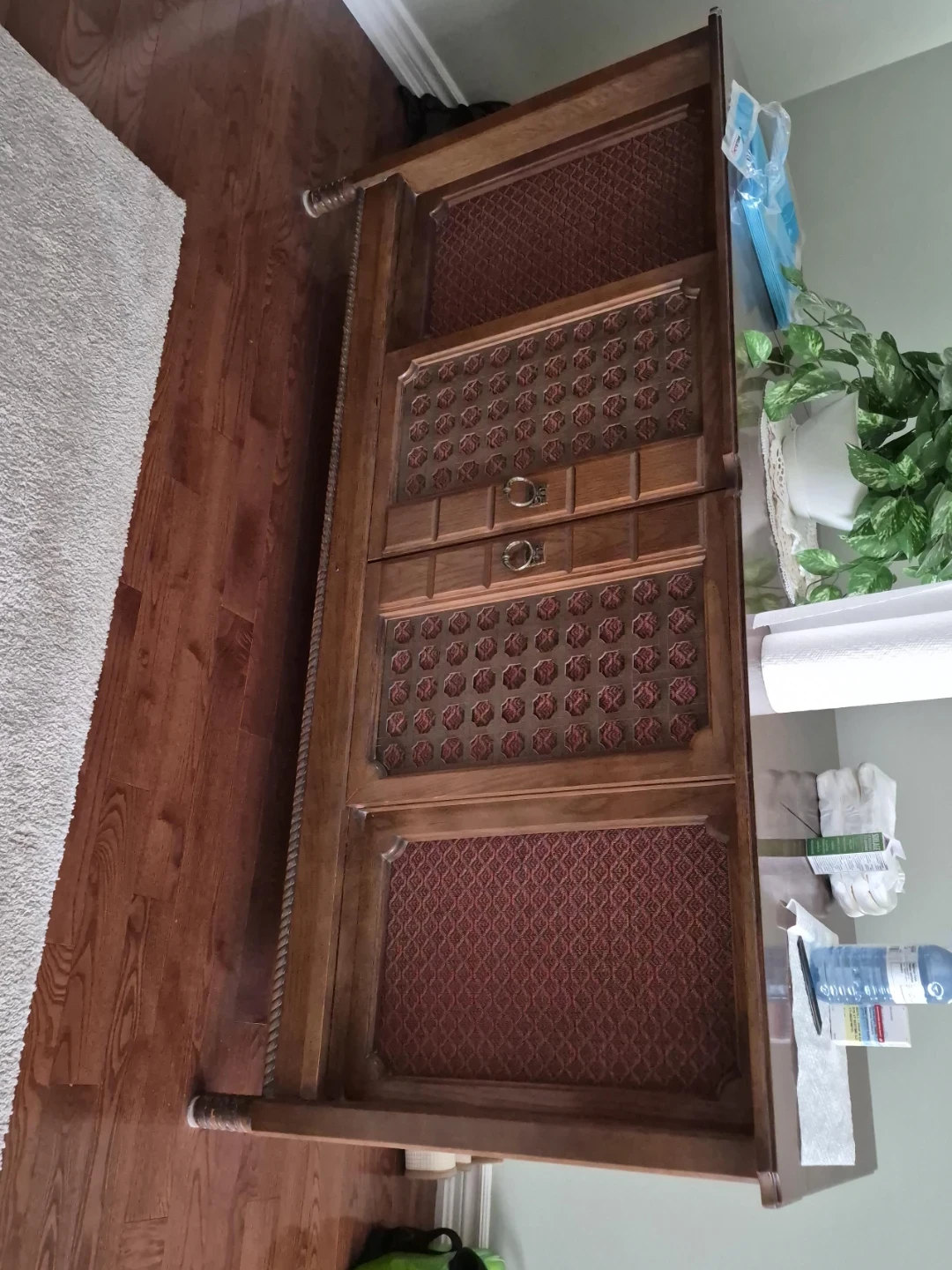 Vintage Wooden Console TV Stand with Fabric Inserts - photo 2