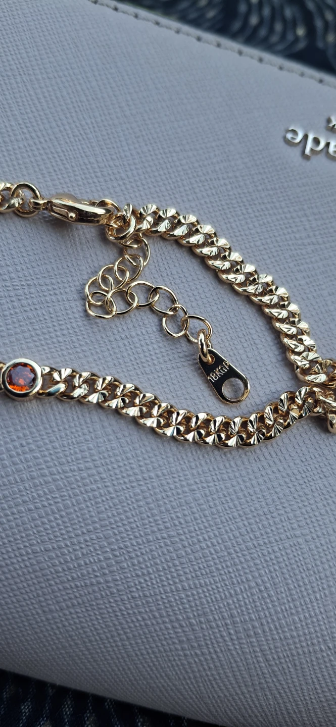 Gold Tone Chain Bracelet with Orange Gem - photo 3