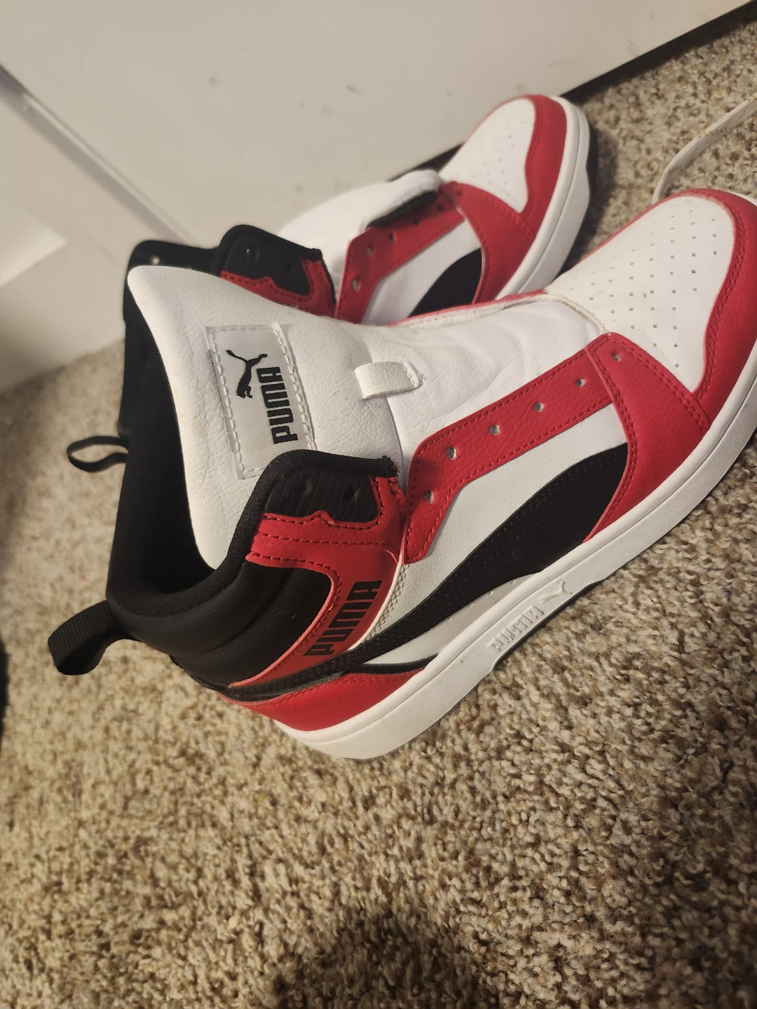 Puma High-Top Sneakers - White, Red, Black