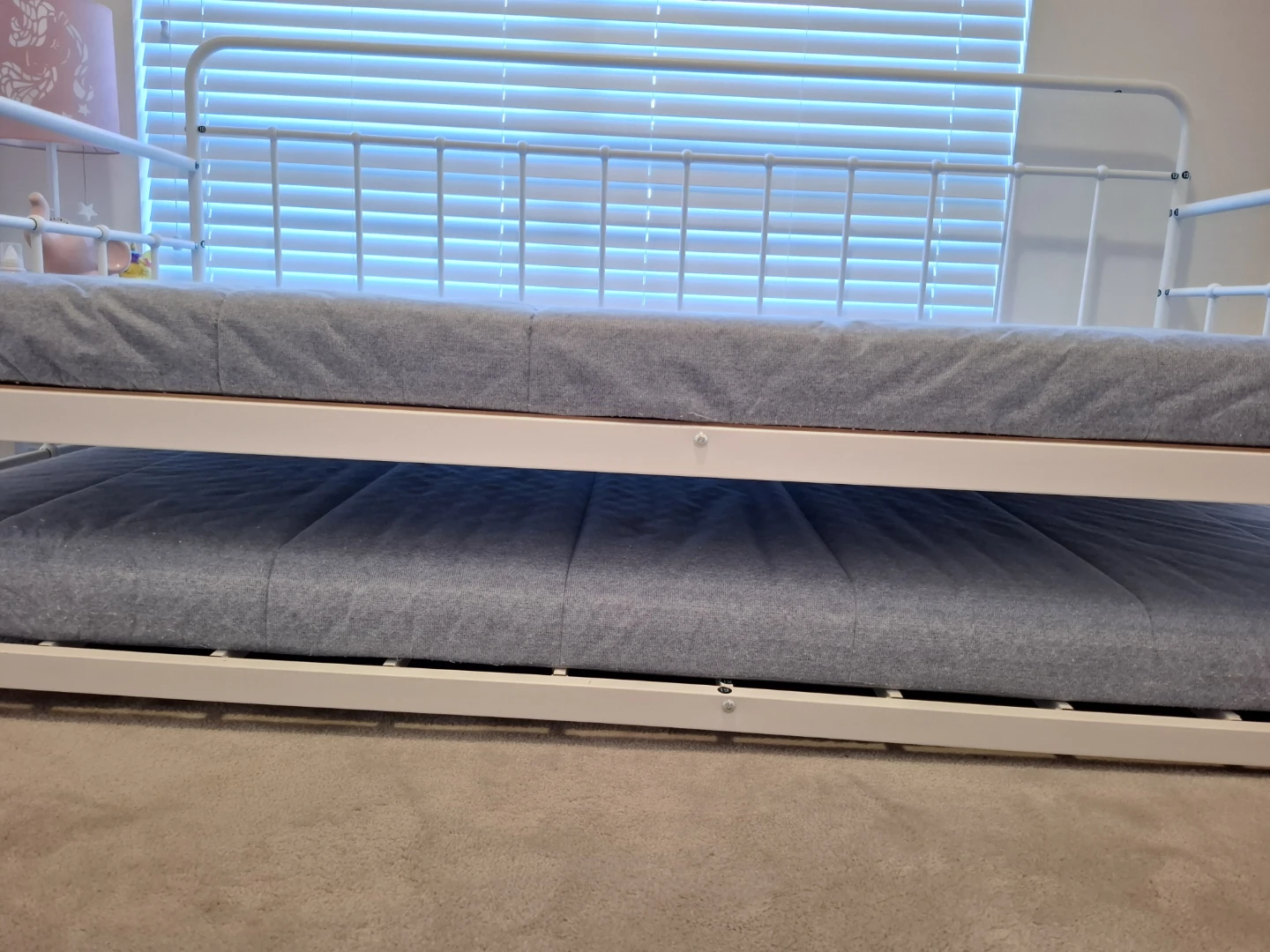 White Metal Daybed with Trundle and Grey Mattresses - photo 5