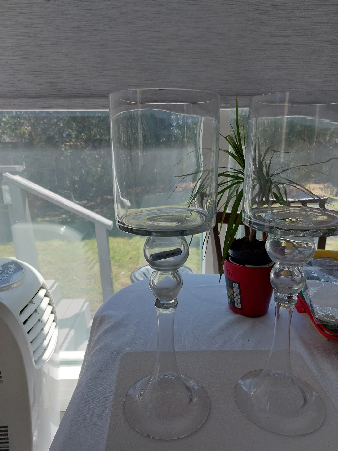Pair of Clear Glass Trumpet Candle Holders - photo 4