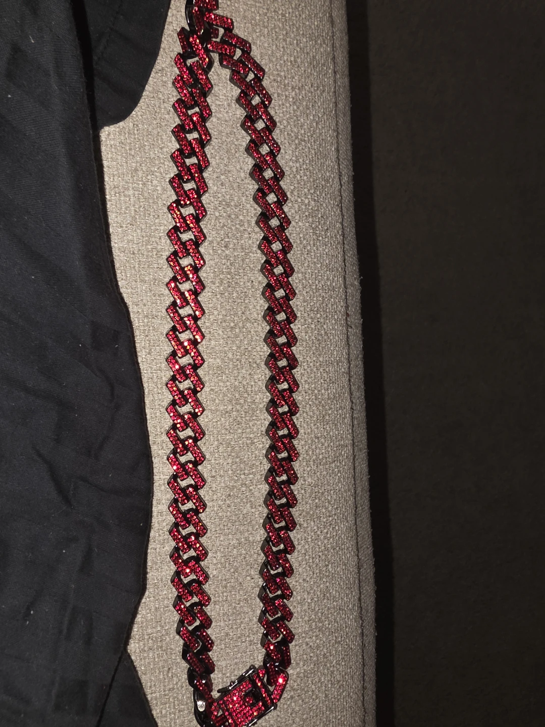 Red Rhinestone Cuban Link Chain Necklace