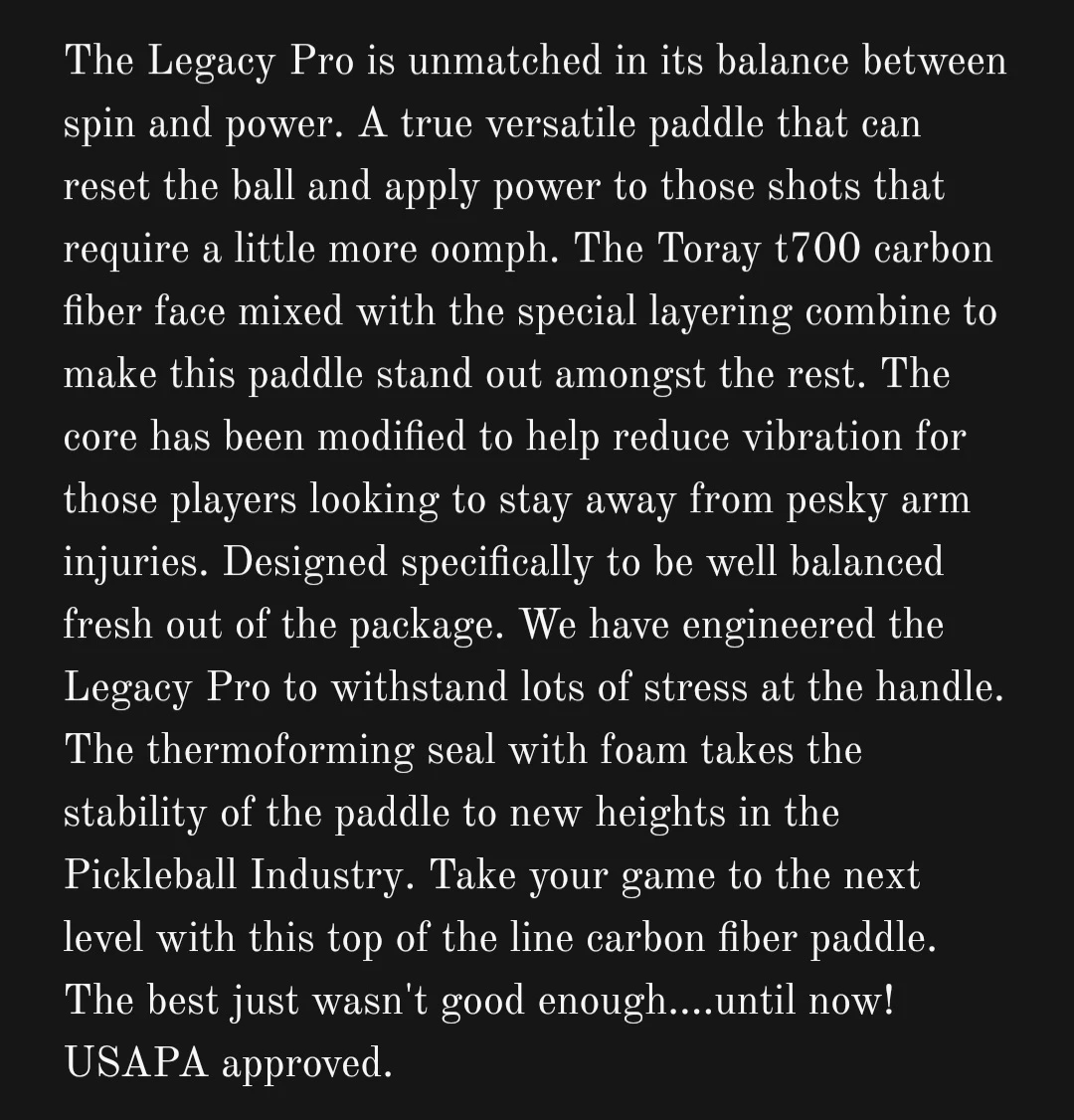 Legacy Pro Pickleball Paddle - photo 3