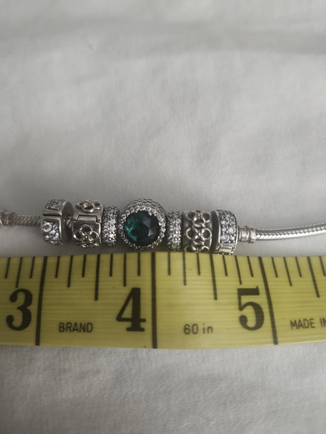 Pandora Silver Charm Bracelet with Green Stone