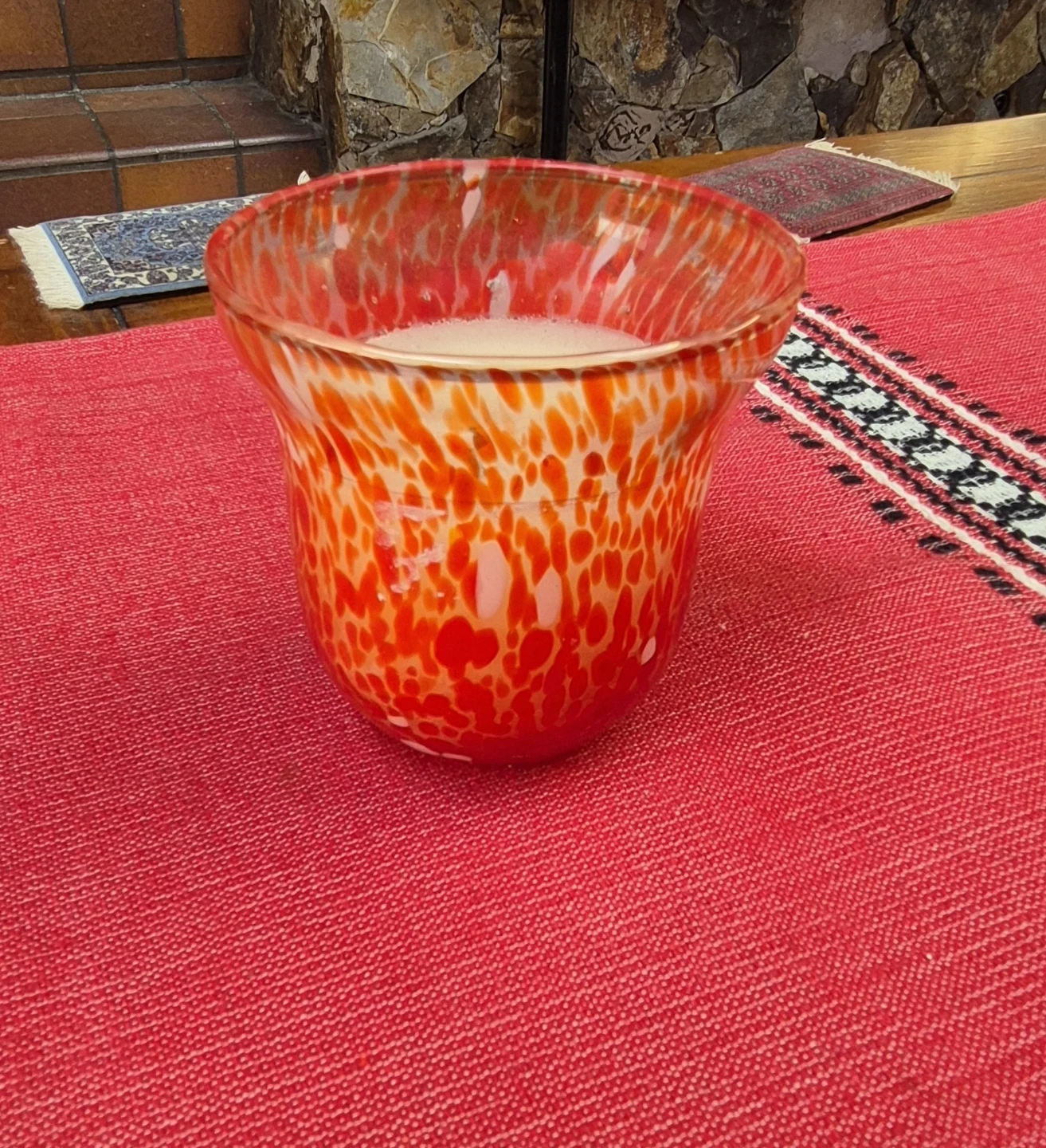 Hand Blown Glass Tumbler - Orange and White Speckled