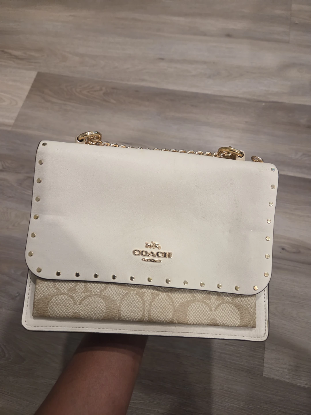 Coach Cream Leather Studded Chain Shoulder Bag - photo 2