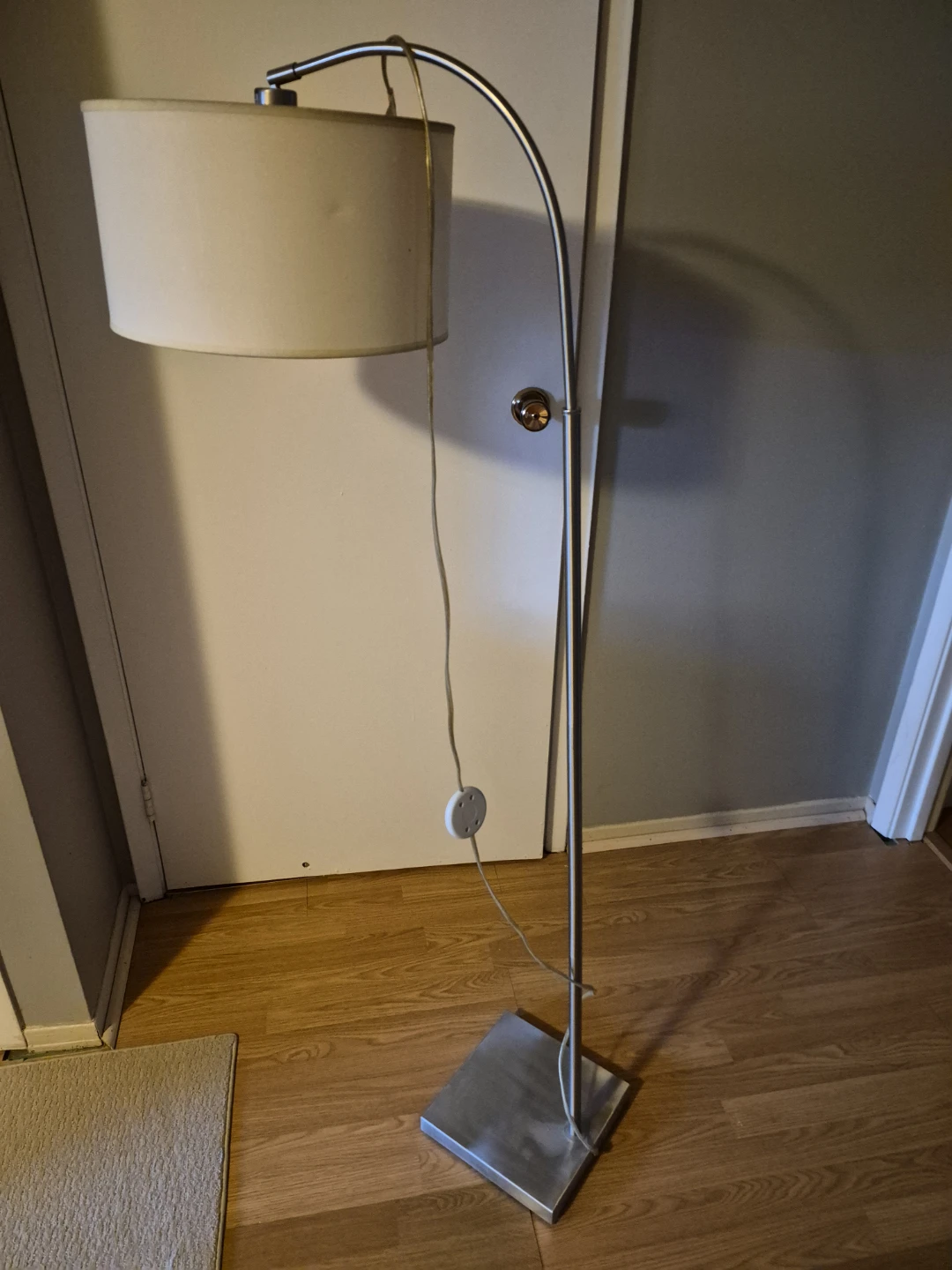 Curved Arc Floor Lamp with White Drum Shade - photo 2