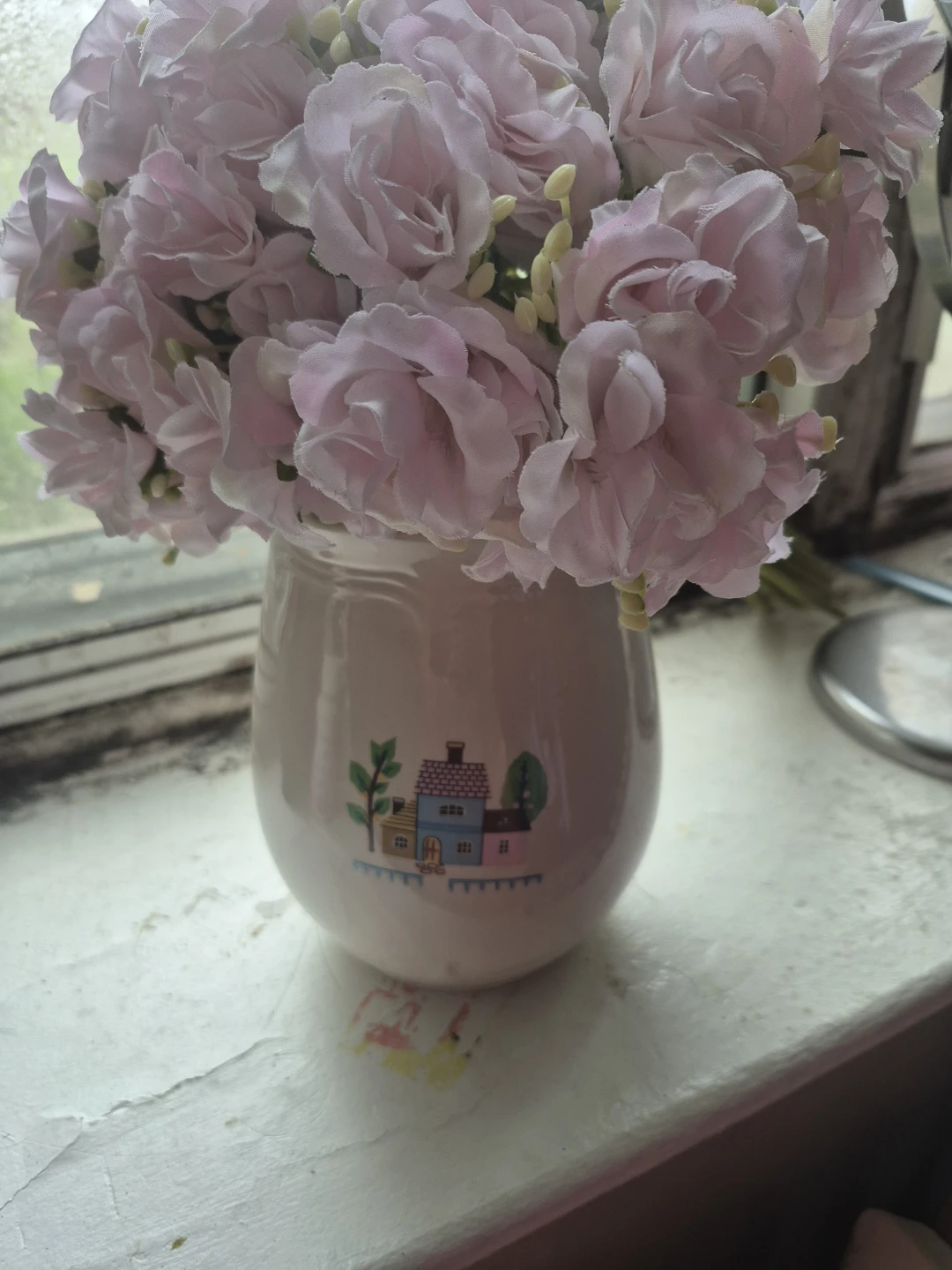 Cream Ceramic Pitcher with Village Scene - photo 3
