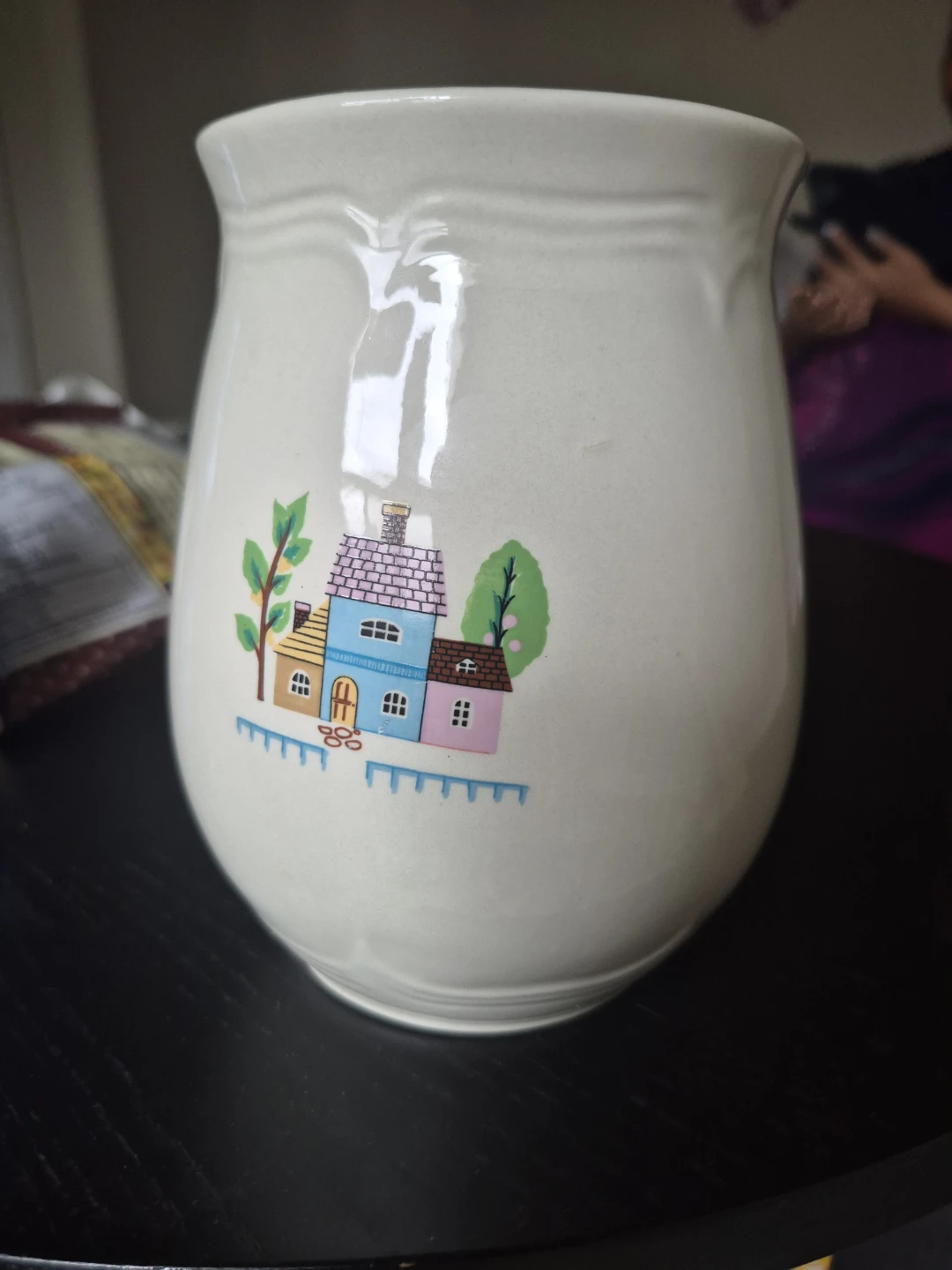 Cream Ceramic Pitcher with Village Scene - photo 4