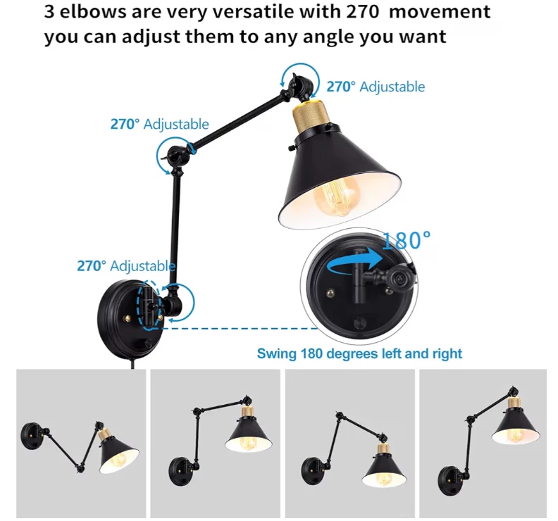TRLIFE Swing Arm Wall Sconces-Black - photo 5