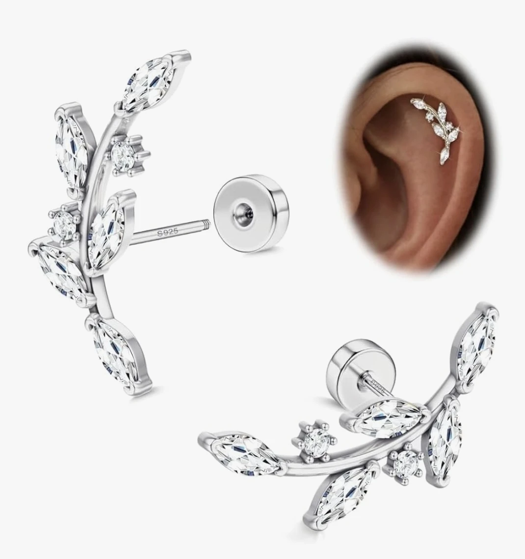 🥕Leaf Design Sterling Silver Flat Back Earrings