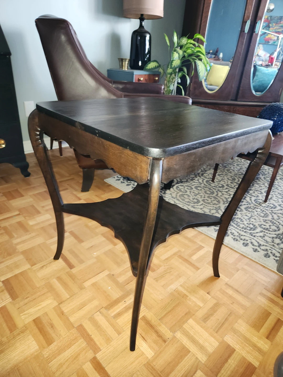 Beautiful Antique Two-Tier Solid Wood Table